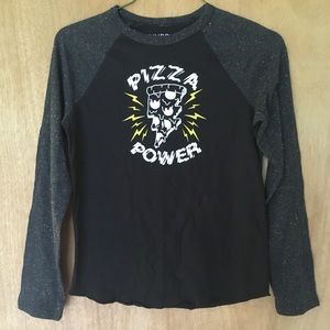 NWOT boys L longsleeve black shirt “pizza power”